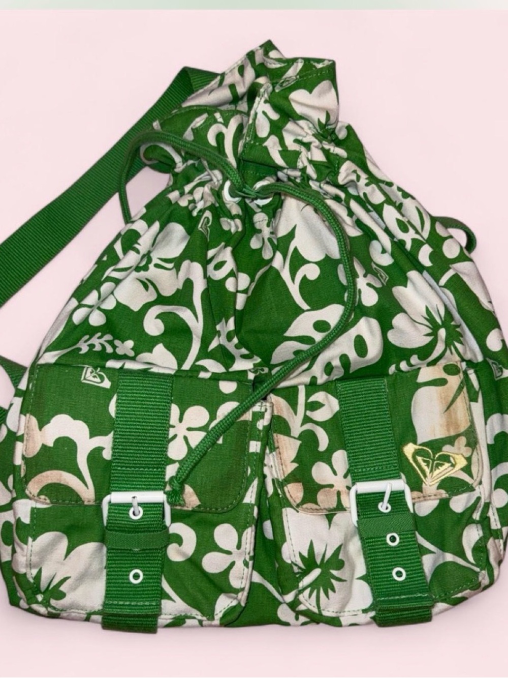 Roxy Green Floral Drawstring Backpack